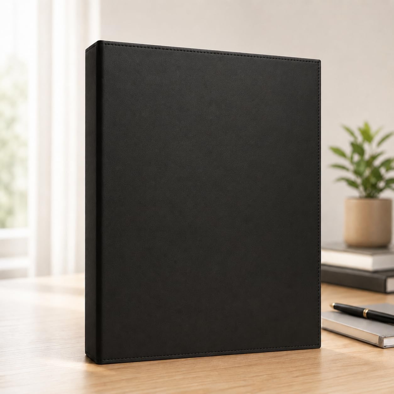 Premium Leather High Leather Folder - Genuine Leather, 4 Rings, A4 Document Size, Office & Album - Black UTTSCHEID image 2