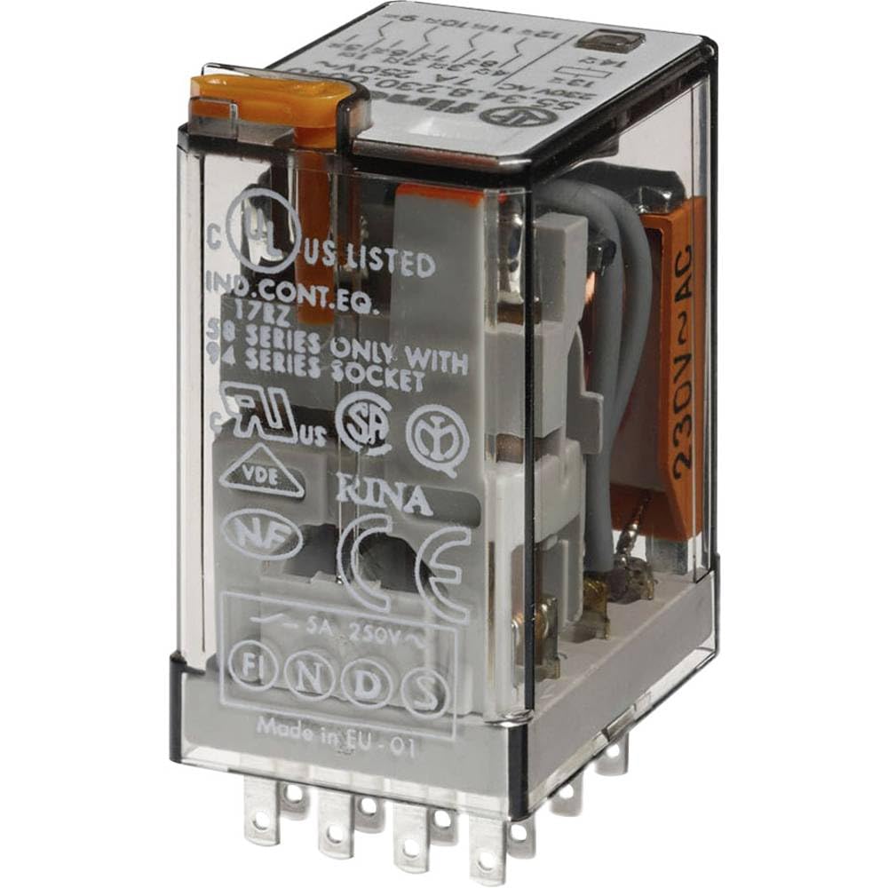 Relé industrial multifunción Finder serie 55 con 4 contactos conmutados de 5A 2