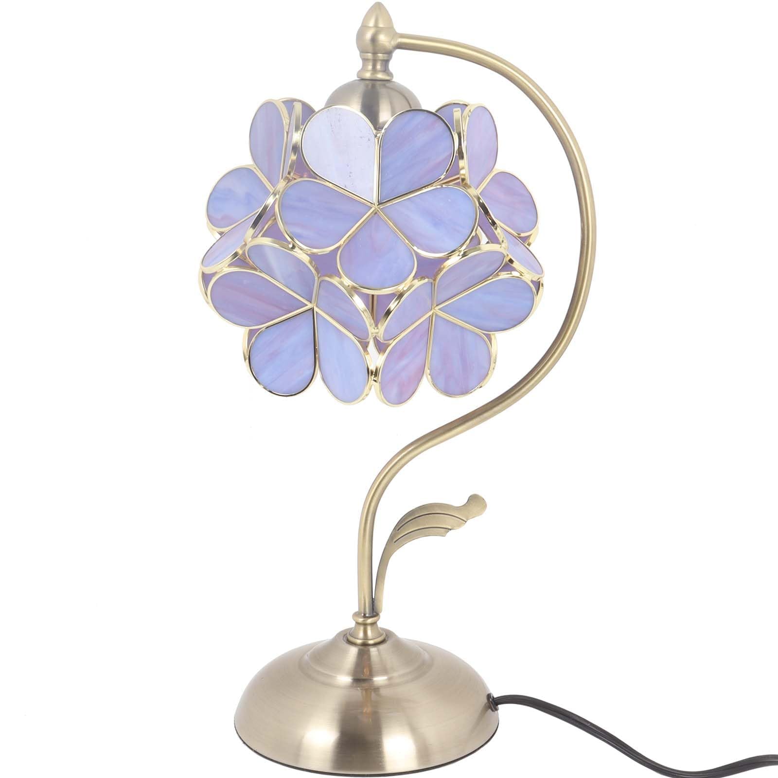 Bieye L31054 Tischlampe im Tiffany-Stil mit Buntglas und Blütenblättern, mit Messingsockel für die Inneneinrichtung (Lila, 8" Kirschblüte)