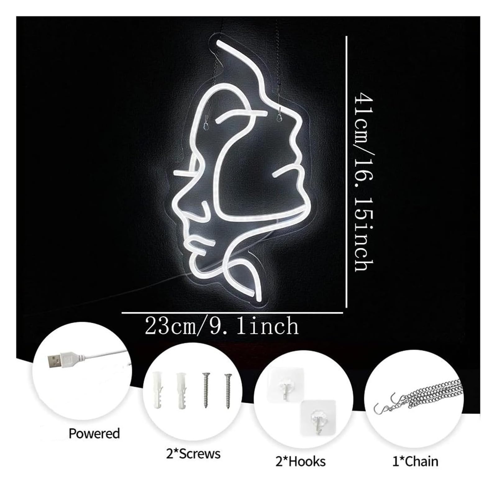 Lampada da parete in acrilico con linea estetica bianca, alimentata per insegna al neon, per camera letto e ufficio