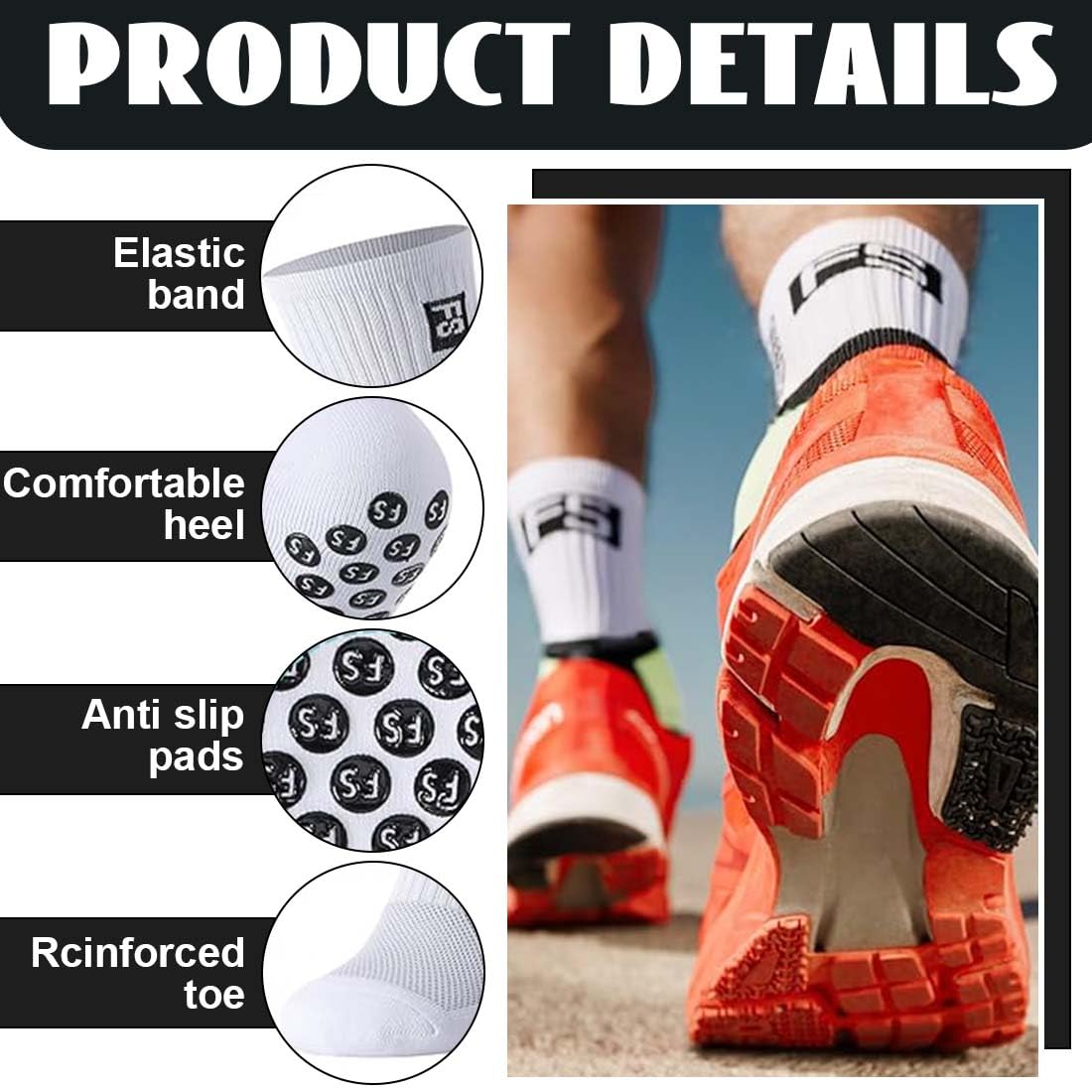 Calcetines Antideslizantes Futbol 4 Pares, Color Blanco Talla 33-39, Para Niños Deportes Baloncesto Rugby Tenis