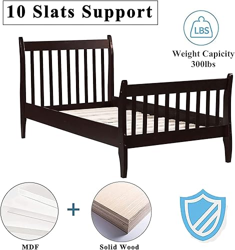 Miniatura 5 de Merax Base de cama individual, cama de plataforma individual con cabecero y estribo, marco de cama individual de madera con soportes de listones