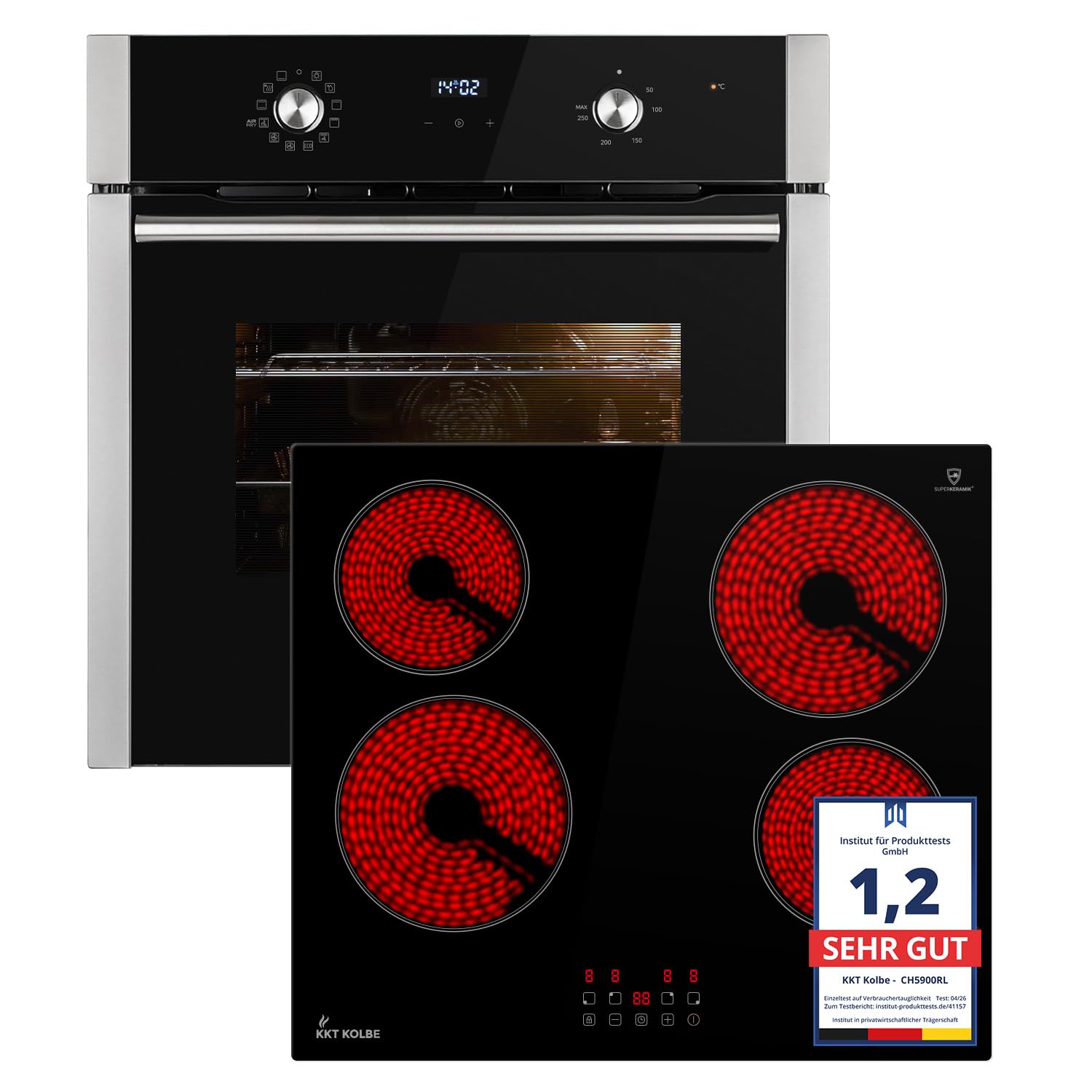 KKT KOLBE Autarkes zestaw kuchenek, piekarnik do zabudowy, 60 cm, płyta kuchenna CH5900RL 59 cm, grill na gorące powietrze, teleskopowe prowadnice, automatyczne timery, oszklenie chroniące przed