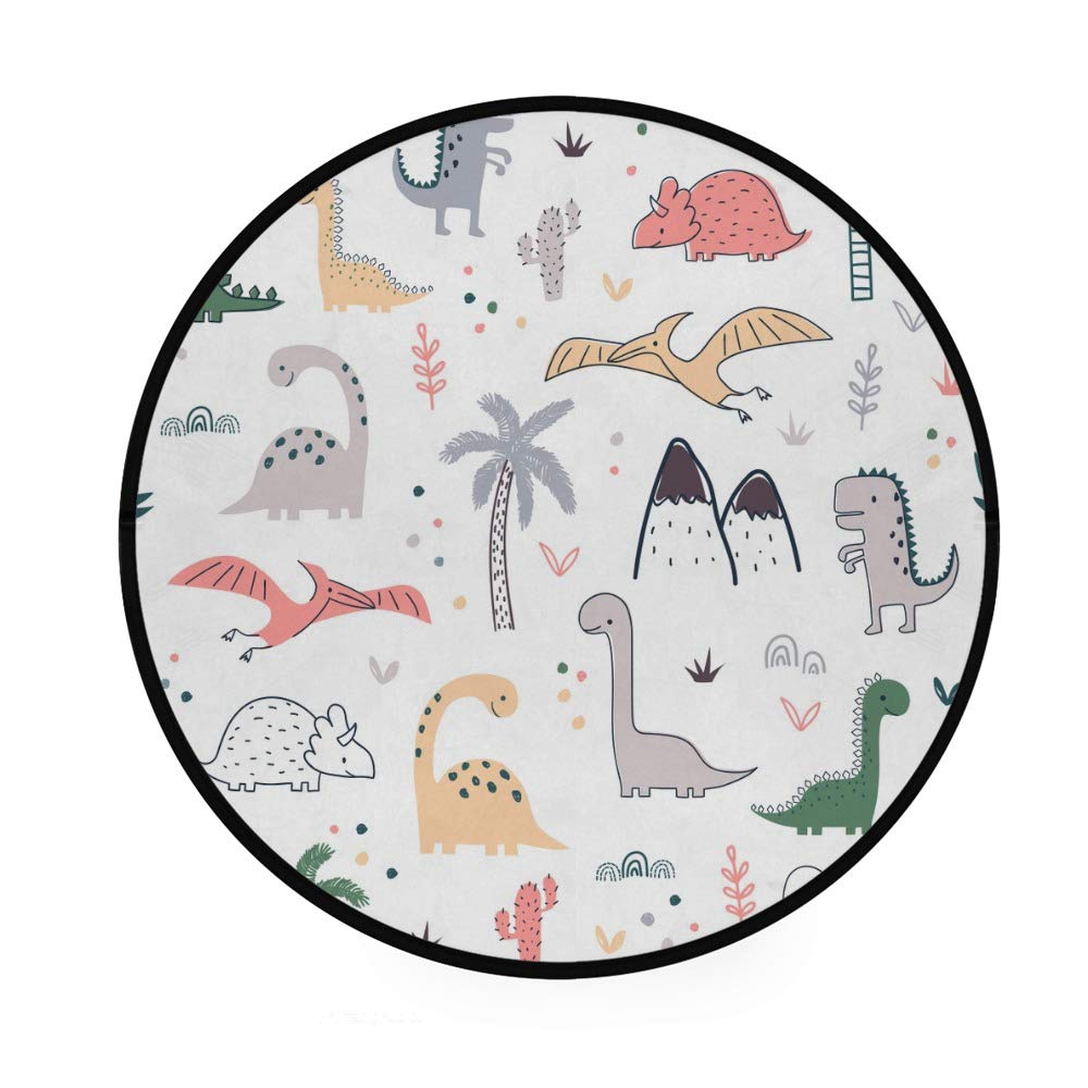 Paillasson rond dinosaure et palmier antidérapant pour salon