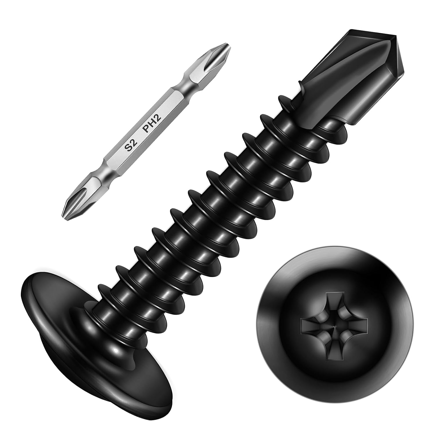 Mywish (650Pcs) #8×1" Black Self Tapping Screws for Metal, 410 Black Metal Screws Oxide Stainless Steel Truss Head Self Drilling Screws High-Strength