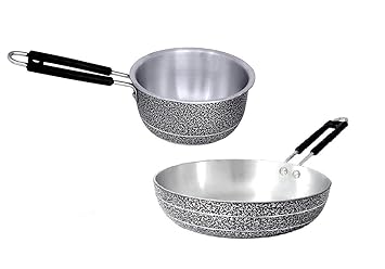 Ajay's Shoppe Black Aluminium Fry pan and Tea Pan/Sauce Pan 1 Liter (Non Induction)