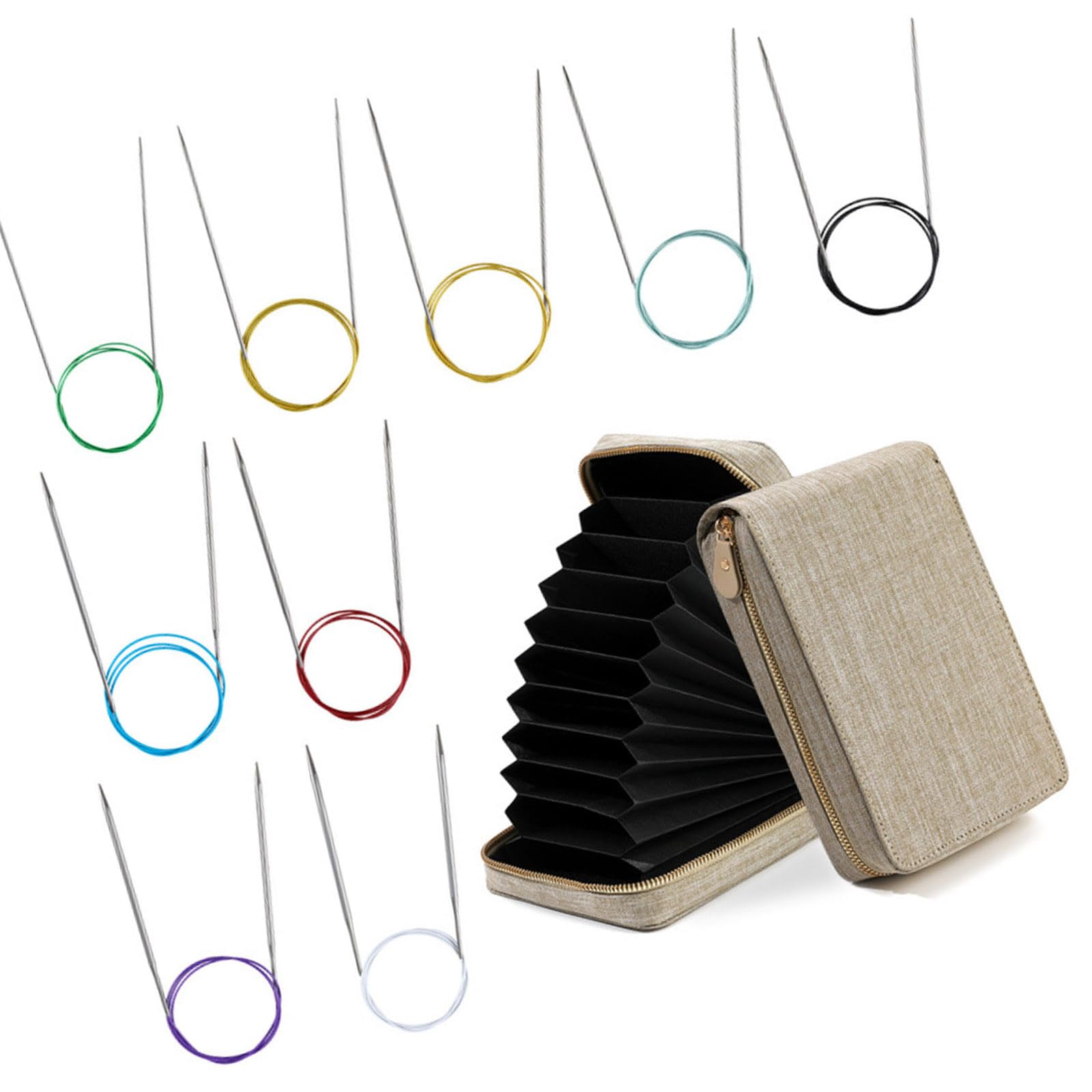JSGHGDF 9 Pairs Stainless Steel Circular Needle Knitting Tool with Cable 2.25mm-5.0mm for Sweater Scarves Weaving and Yarn Craft Permanent Knitting Probes