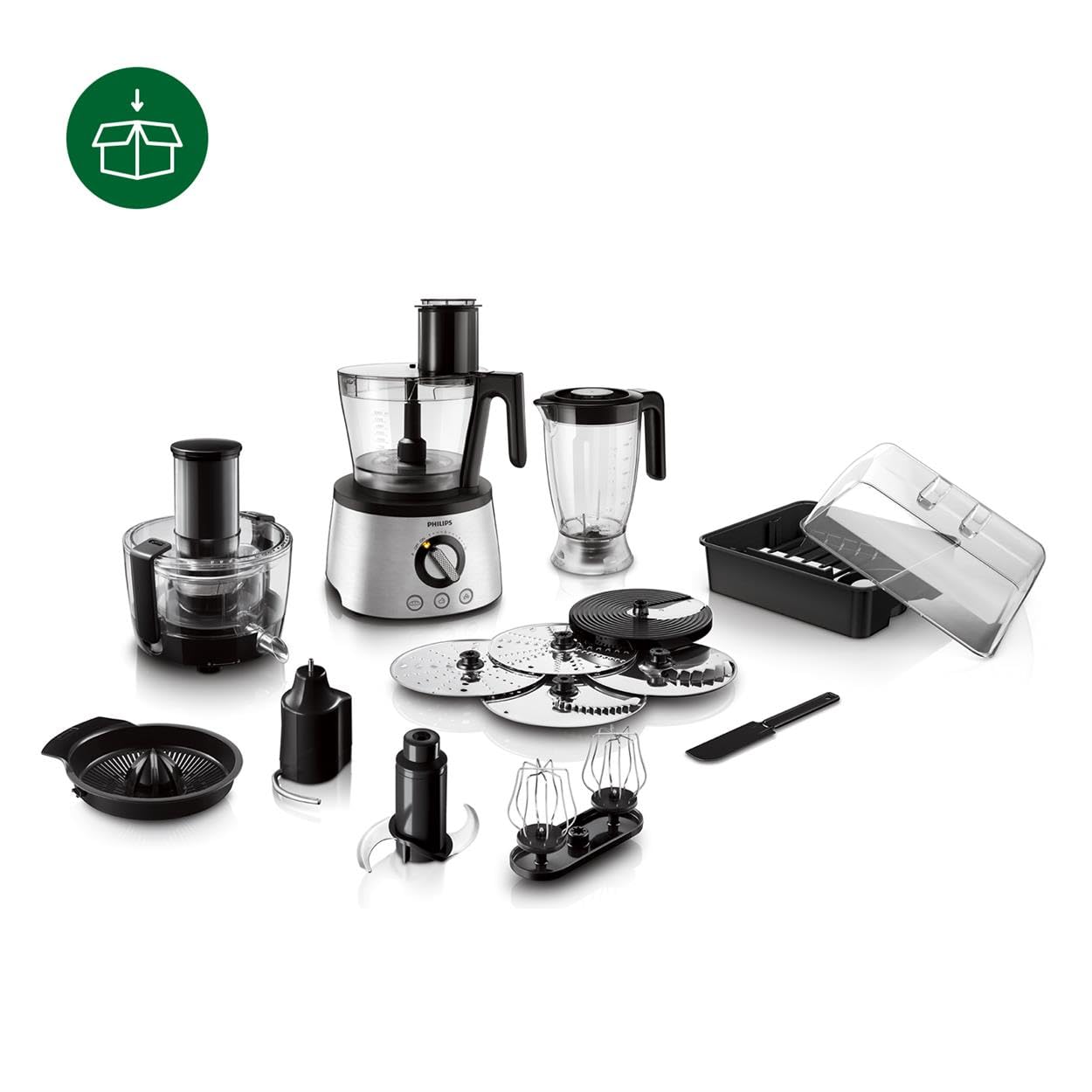 Philips Série 7000 Robot de cuisine multifonction 6-en-1 – Technologie PowerChop – Accessoires métalliques – Bol 3,4 L et Blender 2,2 L (HR7778/00)
