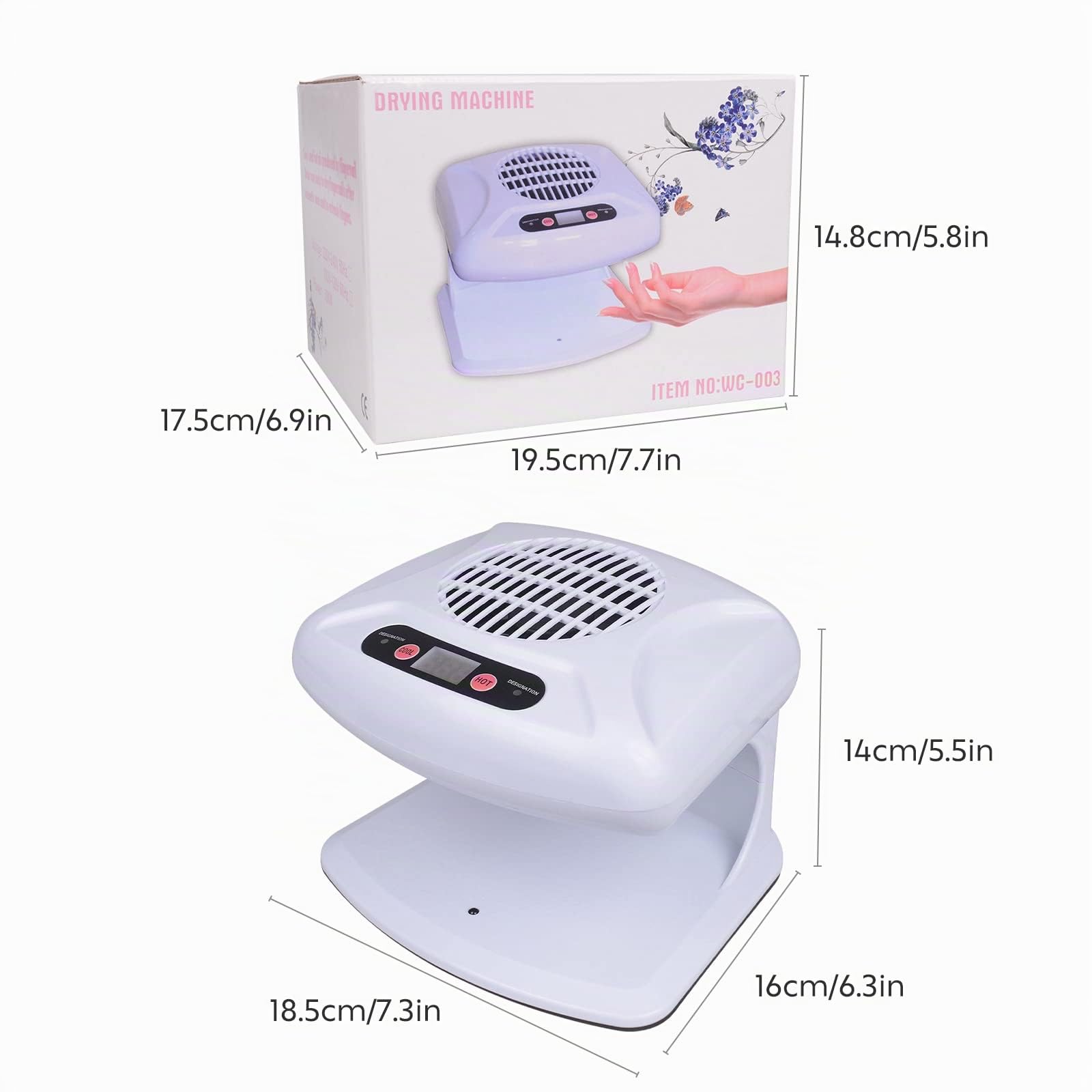Gegong Air Nail Dryer mit automatischem Sensor, 300 W Timing Air Nail Fan Föhn für beide Hände und Füße, warmer und kühler Windgebläse-Trockner für normalen Nagellack, Zuhause und Salon