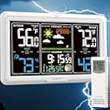 Fokey Weather Station Wireless Indoor Outdoor, Indoor Outdoor Thermometer Wireless Clock, Weather Stations Digital Home Gauge 7.6in Large Display Atomic Clock Temperature Humidity Phase, White