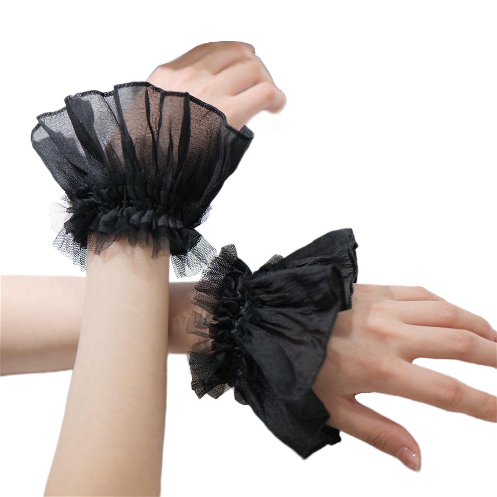 Qishgo Girls Black Removable Wrist Cuffs Flared Cuffs For For Hoodie Sweater False Sleeve Ornaments Detachable Sleeves Cuffs Tulle.