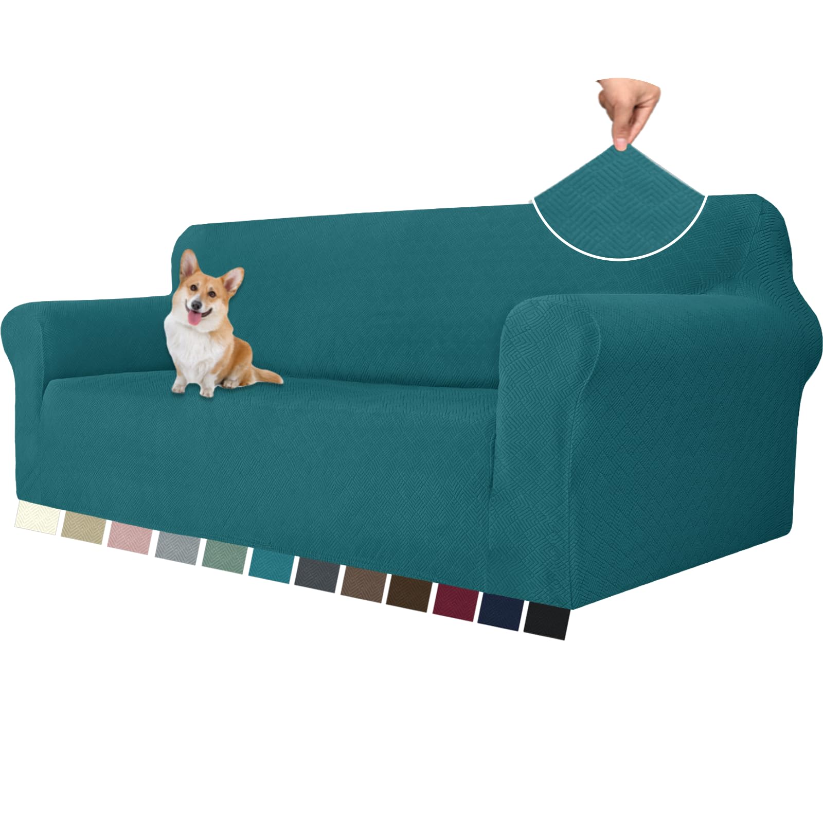 YSTELLAA Elasticizzato Copridivano 3 Posti, Universale Copri Divano Con Braccioli, Moderno Copridivani Elasticizzati, Copridivano Antigraffio Gatto, Sofa Cover Antiscivolo Lavabili, Verde Scuro