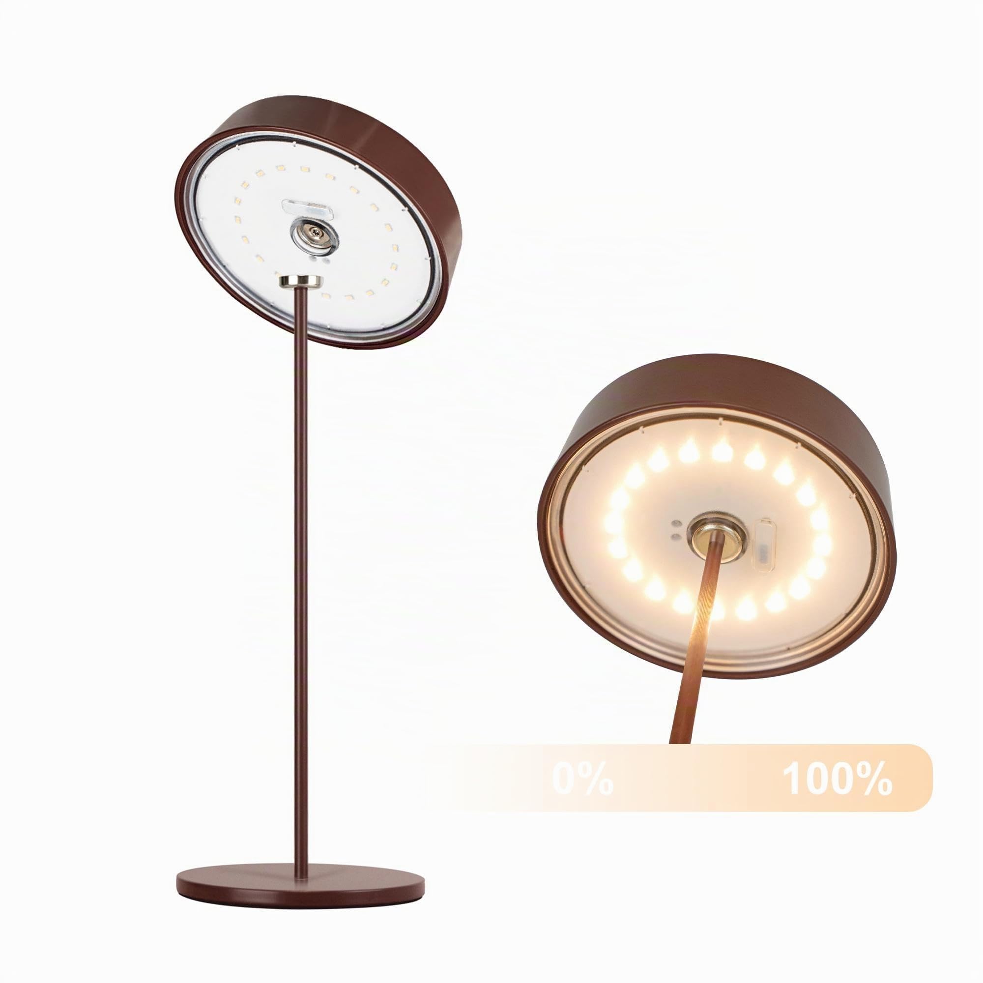 Palmina 901,lampade da tavolo senza fili,lampade da tavolo ricaricabili E Dimmerabile In Alluminio,abat jour senza fili 4400mah,Protezione IP54,luce da tavolo esterno/Interno/Marrone