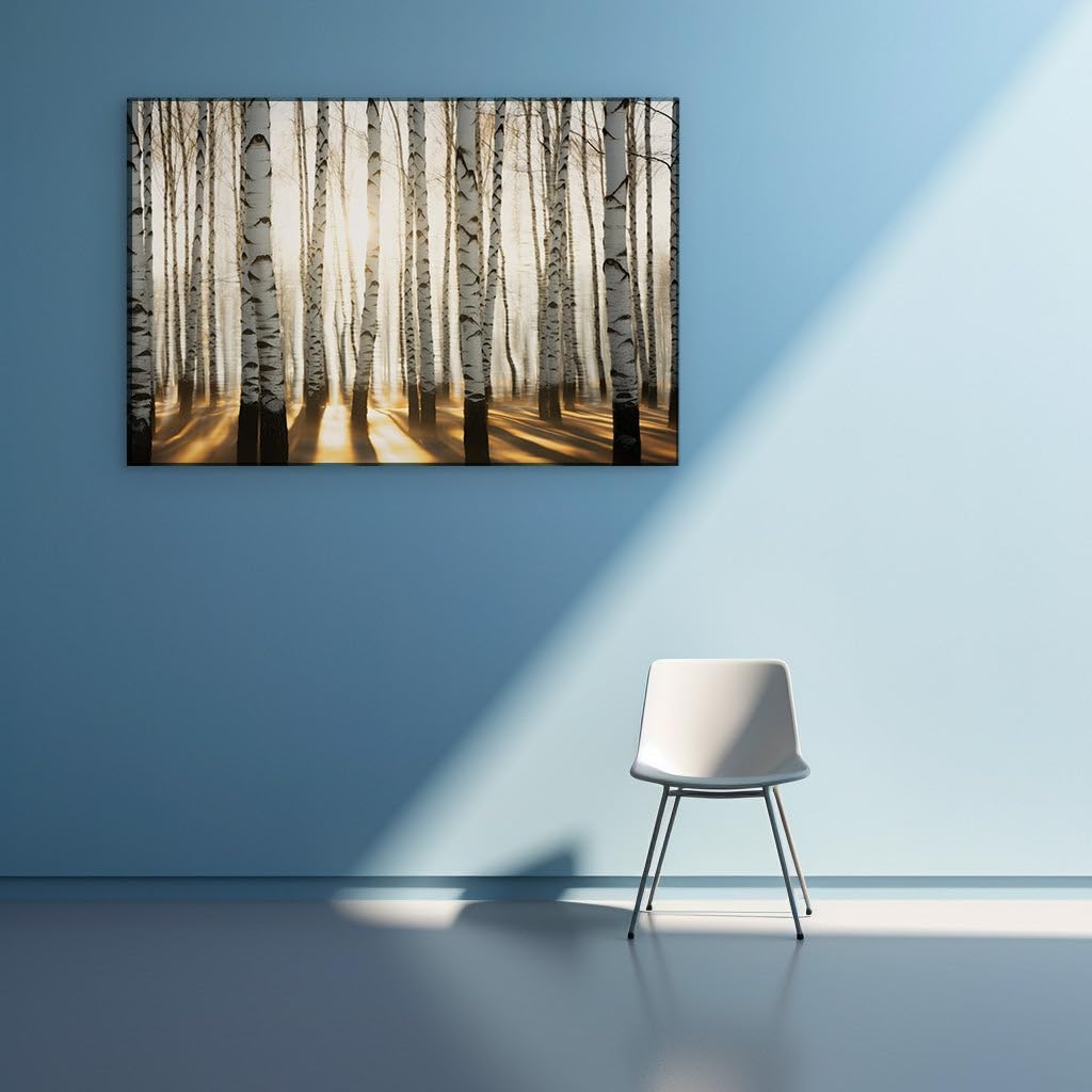 Canvas for Living room. Whispering Birches in Ethereal Glow - A Dreamlike Forest at Sunrise, 27 x 18 inch Canvas Wall Art - Contemporary Masterpieces - Modern Home Decor - 69x46 cm (27x18 inch)