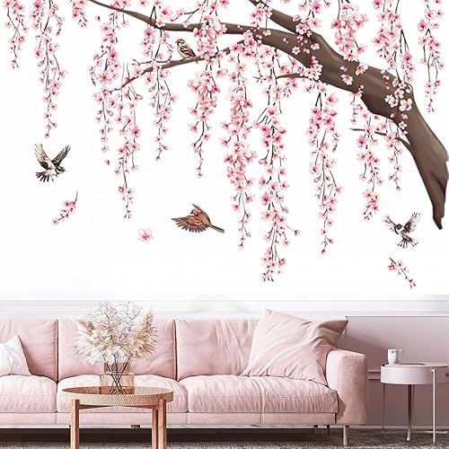 Vista 43 de DERUN TRADING Calcomanías de pared de flores de rosa azul, calcomanías de decoración murales para mujeres y niñas, cuarto de bebé, dormitorio