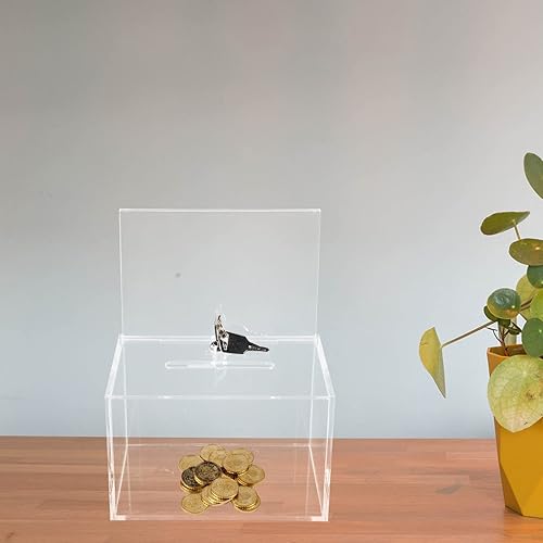 Miniatura 8 de GANAZONO Caja de donación transparente con candado, caja de sugerencia, caja de sugerencia, caja de comentarios, almacenamiento de cartas de queja,
