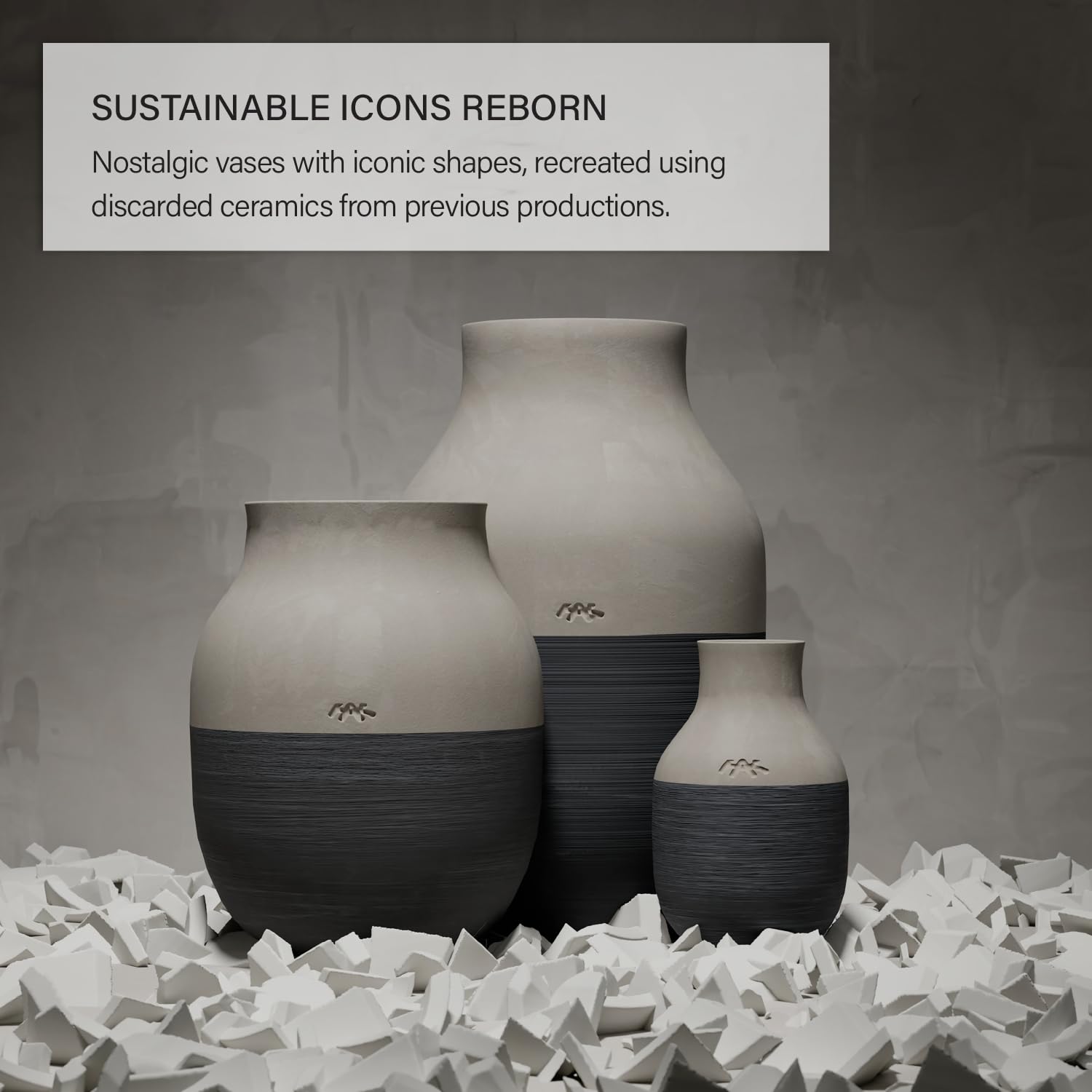 Kähler Omaggio Circulare Vase aus Restmaterialien früherer Produktionen, recycelt, in der Farbe: Anthrazit Grau, Höhe: 12,5 cm, 690148