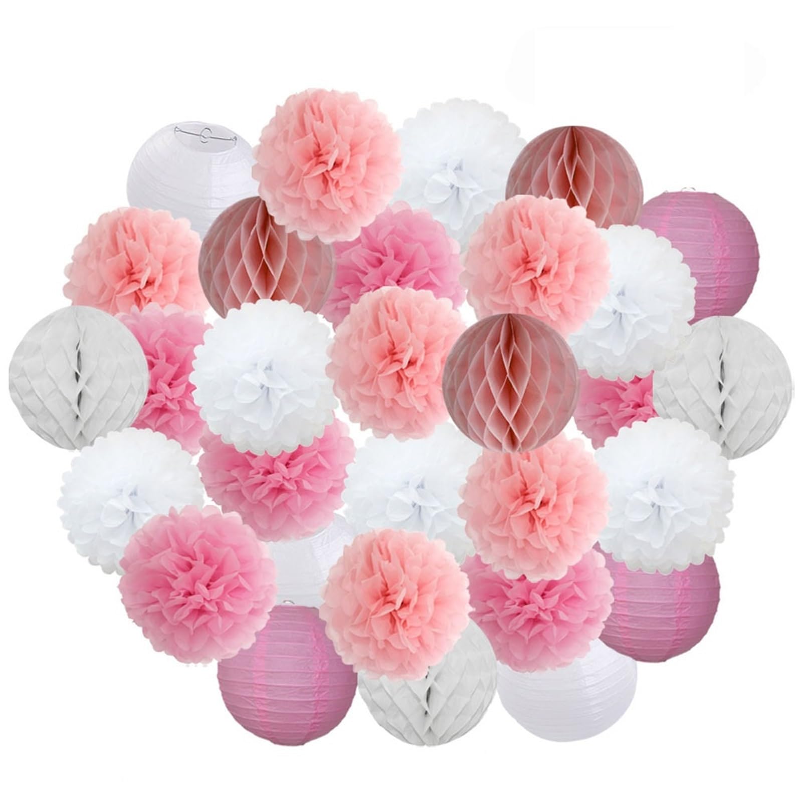 30 piezas de decoración navideña for festivales, farolillos de papel azul y blanco de 15, 20, 25 y 30 cm, for fiestas de cumpleaños, como pompones colgantes.(Pink Set,12inch 30cm)