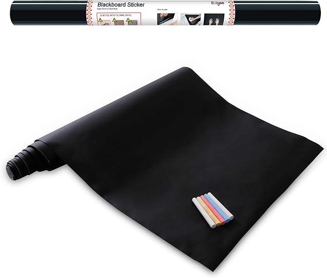 Ezigoo Blackboard Sticker Removable Adhesive Vinyl Chalkboard Paper Roll Wall Chalk Board Decal Paper for Home Kitchen Office School Menu - 1 Roll with 5pcs Chalks - 43cm x 210cm