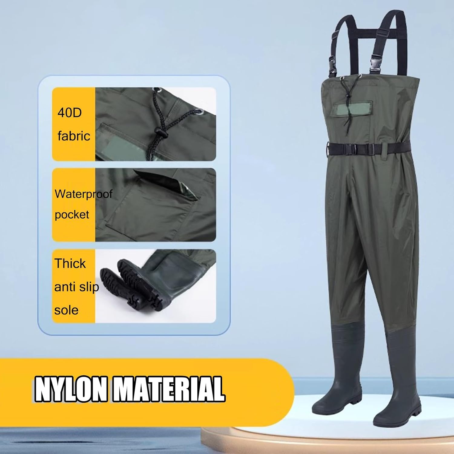 Mens Waders with Boots Waterproof， Suitable for Fishing, Aquaculture, and Animal Husbandry(Green,11)
