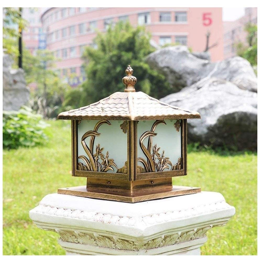 Lampa stojąca do słupka ogrodowego, chiński antyczny brąz podwórko światło słupkowe, zewnętrzna latarnia filarowa krajobrazowa aluminiowa odlewana ciśnieniowo szkło, basen, plac zabaw uliczny,