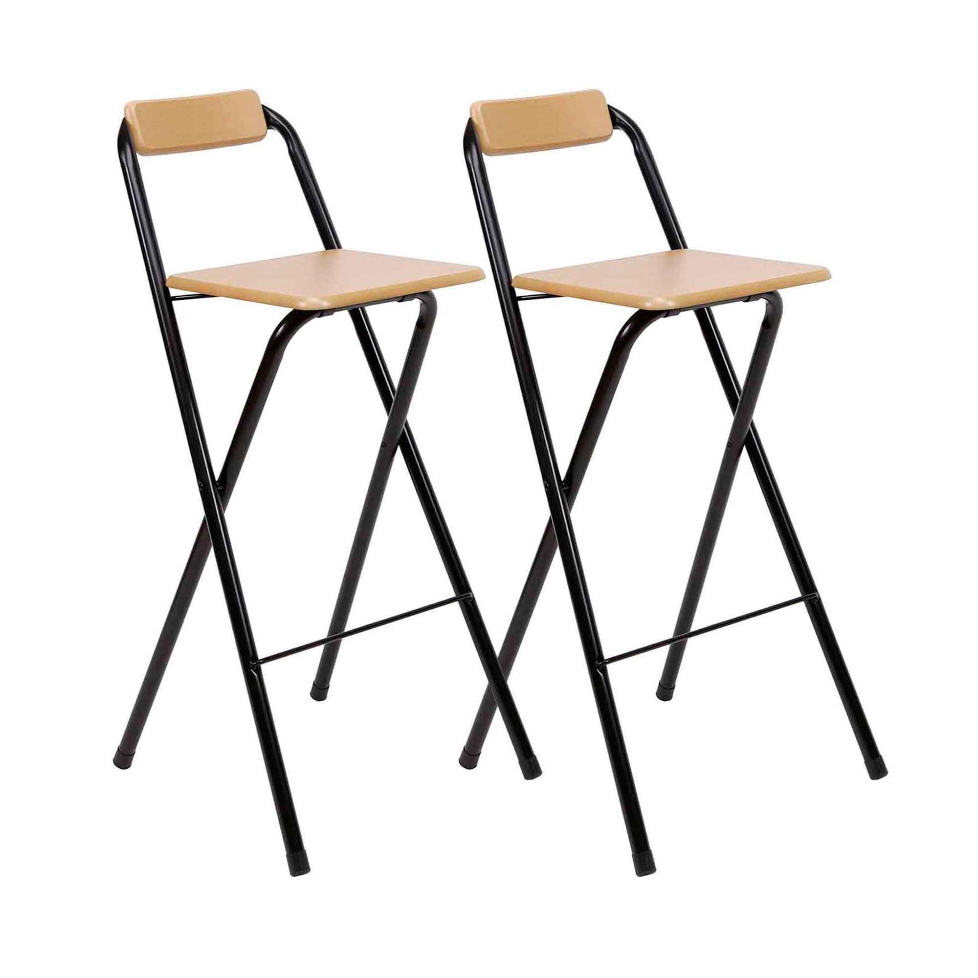 THE SECRET HOME - Pack de 1,2 y 4 Taburetes Altos con Respaldo- Asiento Plegable de Metal y Madera - Ideal para Cocina (1, Madera Natural/Negro, 49x97x47cm) (2, Madera Natural/Negro, 49x97x47cm)
