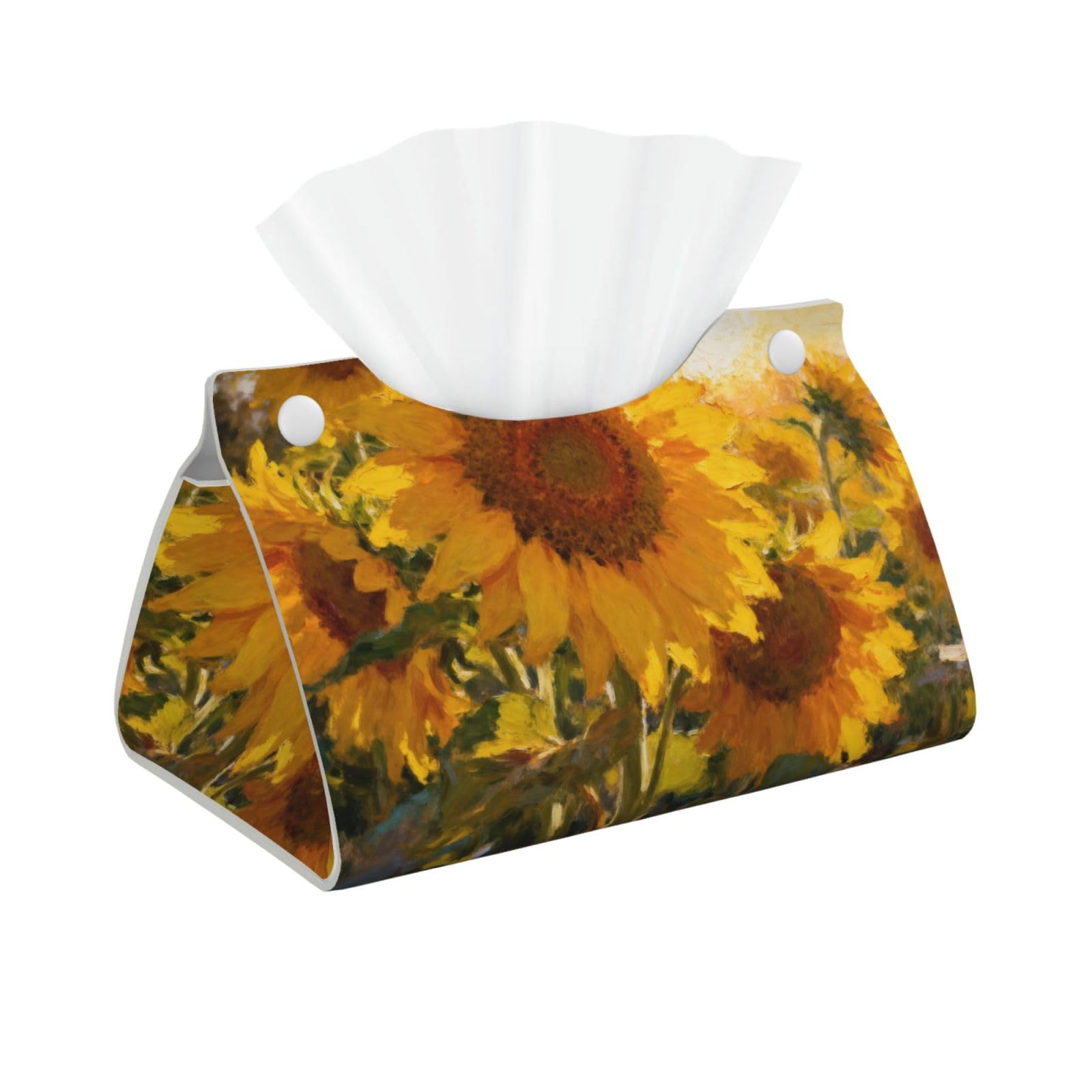 Afternoon sunflowers Long Leather Tissue Box Cover-Waterproof PU Leather Tissue Holder for Bathroom, Decorative Rectangular Tissue Case