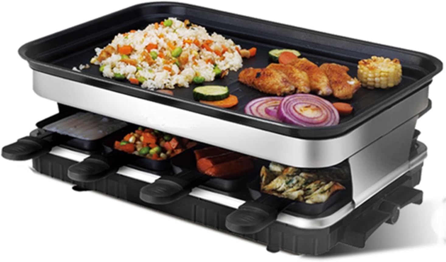 (5-8 days for delivery)8 People Grill Plate Non-stick Coated with 8 Mini Pans Infinitely Adjustable Temperature 1500W for Outdoor Backyard Kitchen