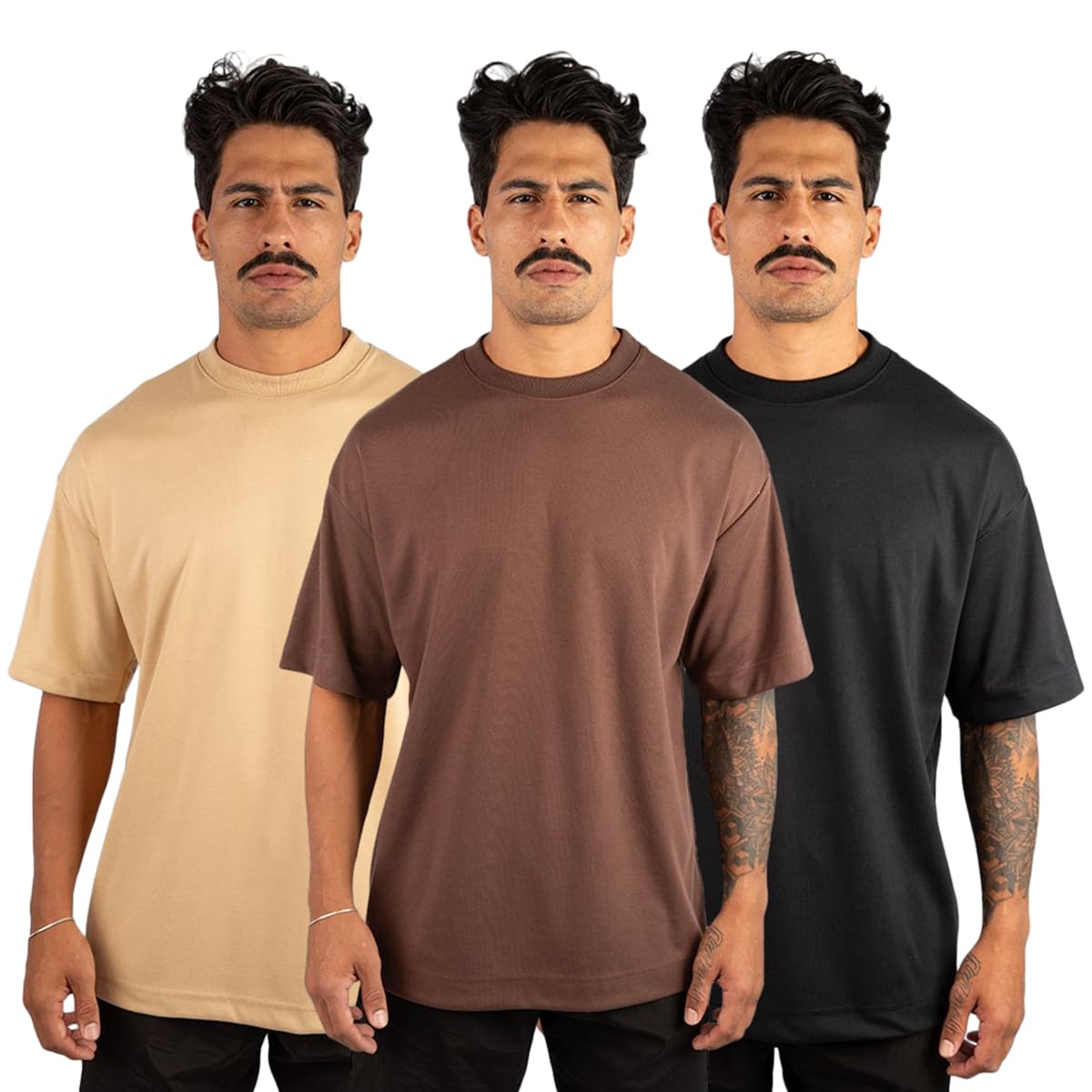 Kit 3 Camiseta Oversized Masculina Streetwear Trace Black Básica 100% Algodão Premium 30.1 Penteado