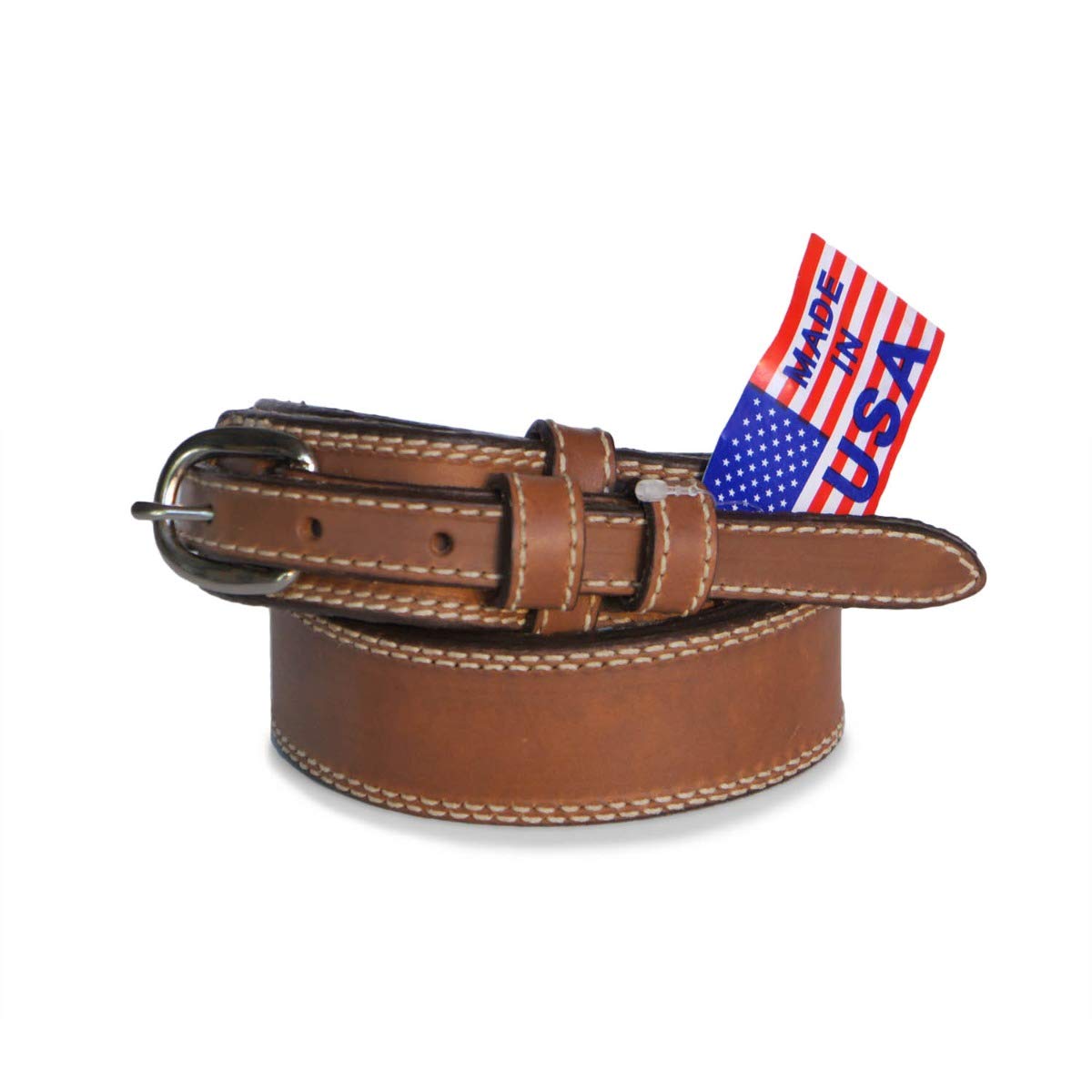 R.G. BULLCO Men's 1-1/2" Genuine Premium Ranger Leather Belt with Snaps, Solid Buckle, Double Edge Stitch