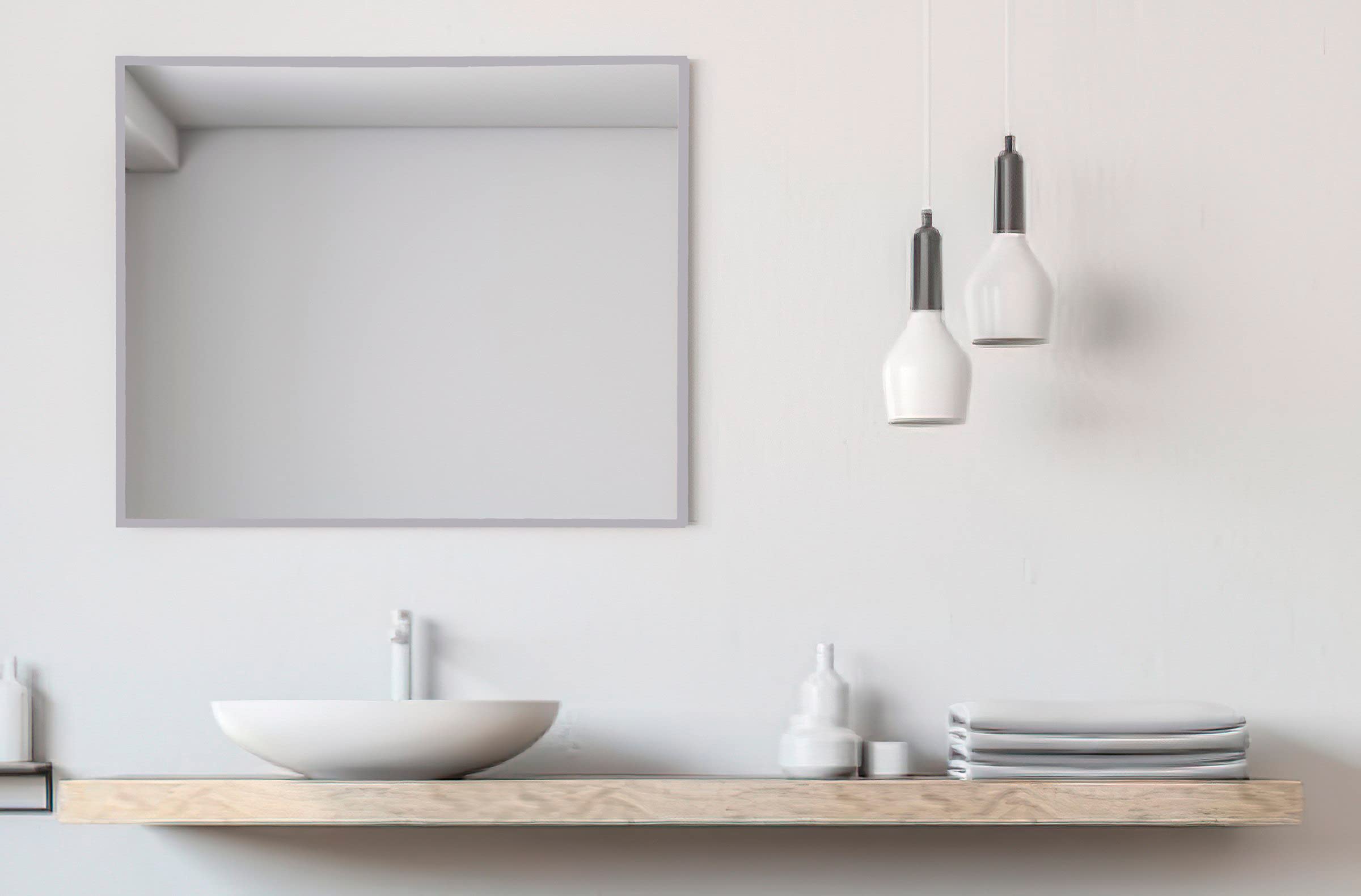 Espejo de Pared a Medida Personalizada hasta 200cm con Marco blanco mate de aluminio de 0,7cm de Ancho Ref. 2690-11M para Entrada, salón, habitación, baño o despacho. Medida Exterior del Marco