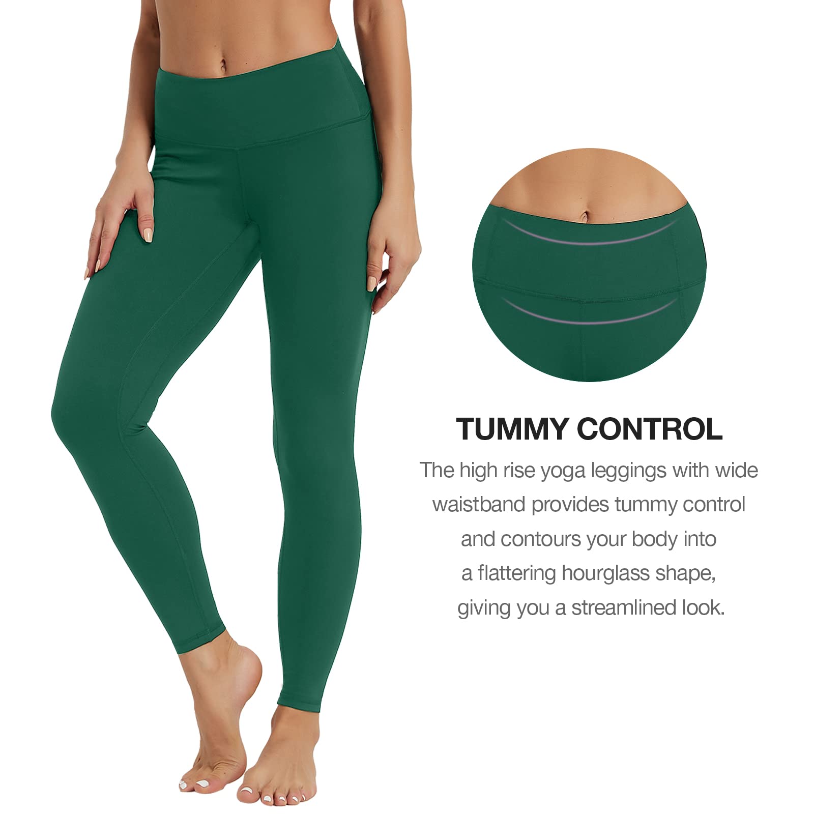 Yoga Leggings for Women with Pockets High Waisted Tummy Control Women's Butt Lift Yoga Workout Leggings Running Pants Green