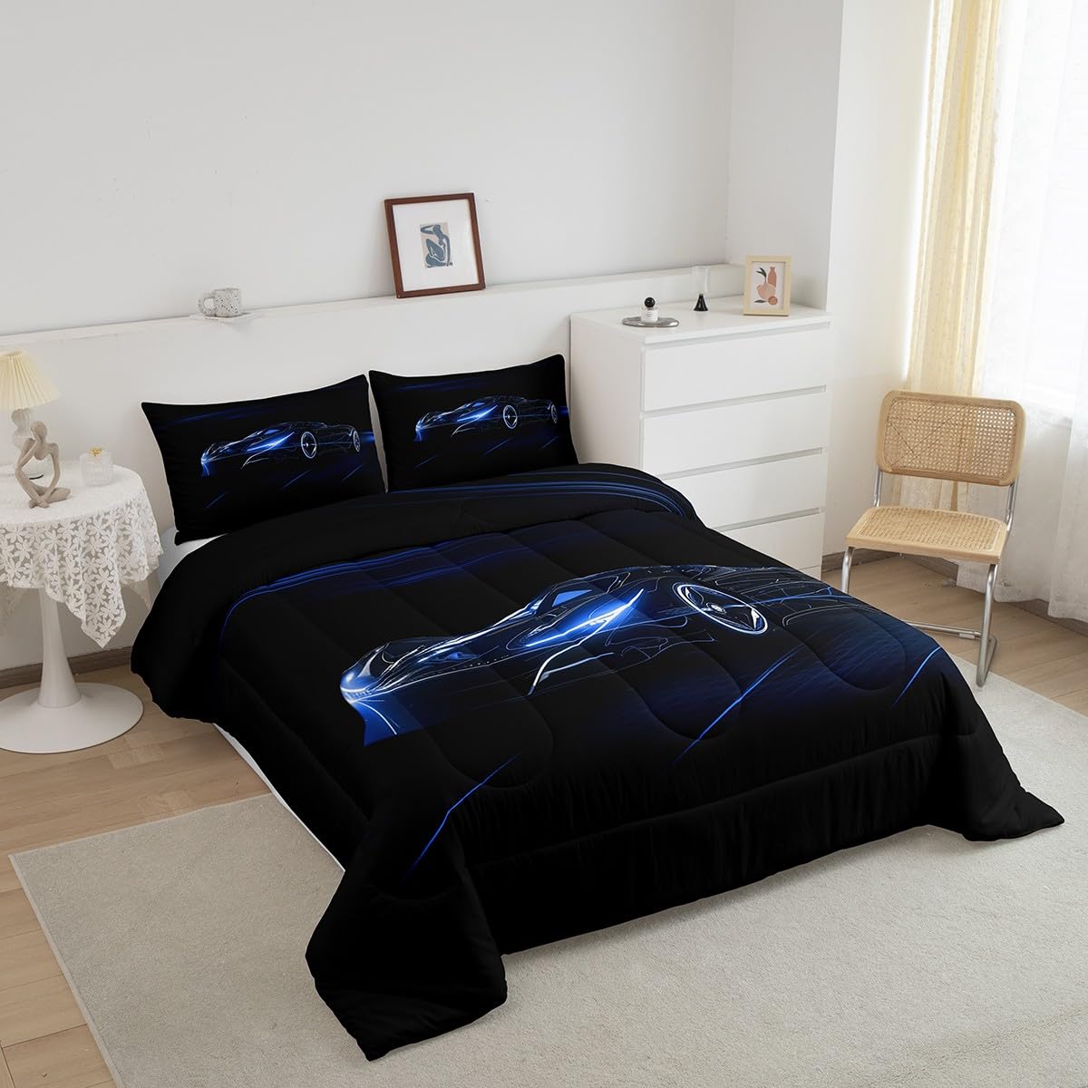 Feelyou Blue Race Car Bedding Set Twin Size for Kids Boys Extreme Sport Games Comforter Set Teens Toddler Fast and Furious Duvet Set Cool Modern Quilt Set 2Pcs