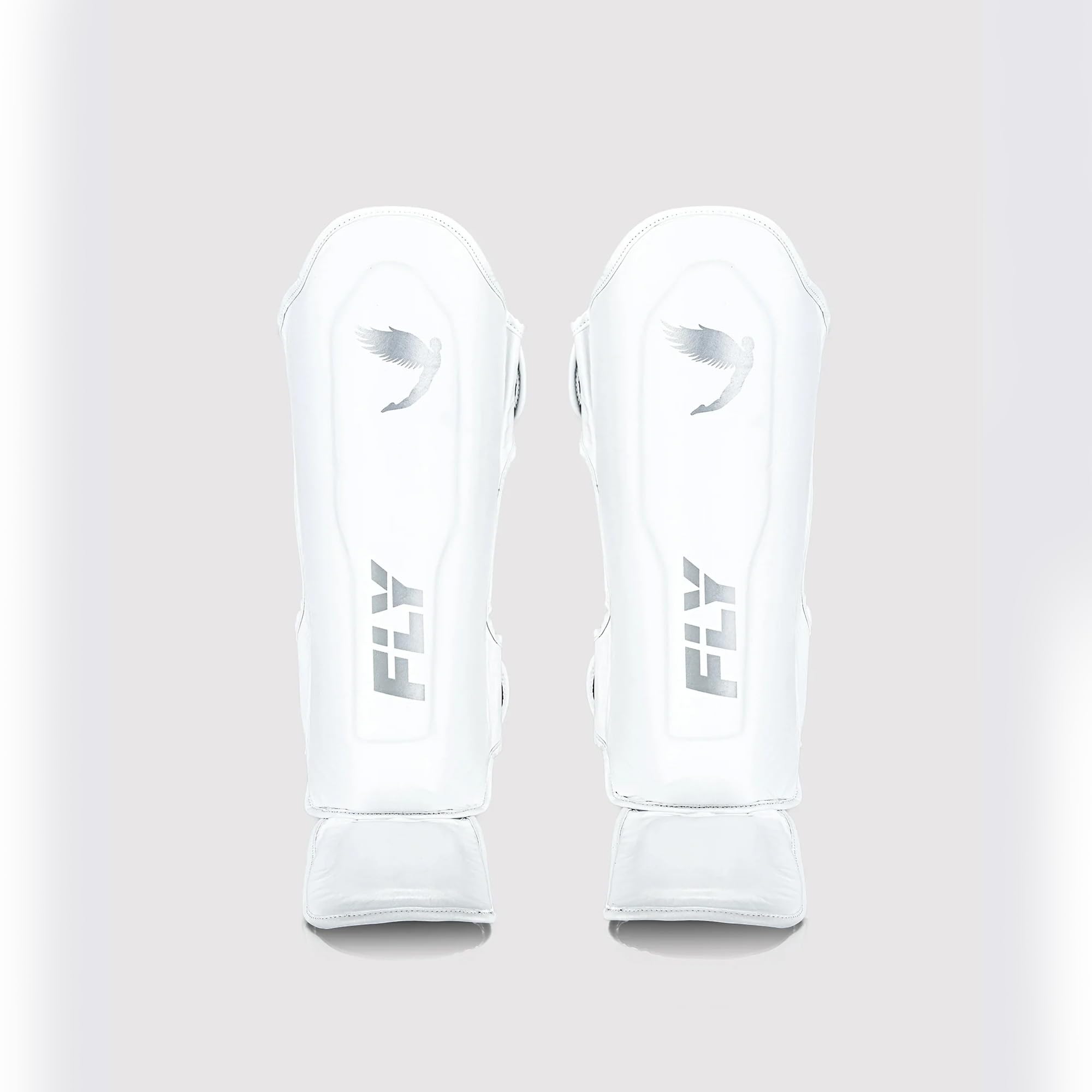 Fly Sports Premium Boxing and Martial Arts Equipment | Leather Shin Protectors | Spectre M 2.0 (White, L)