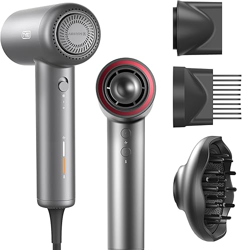 TYMO Secador de pelo con difusor ajustable, secador iónico de alta velocidad, secado rápido y cero daños, secador de pelo de bajo ruido, 3