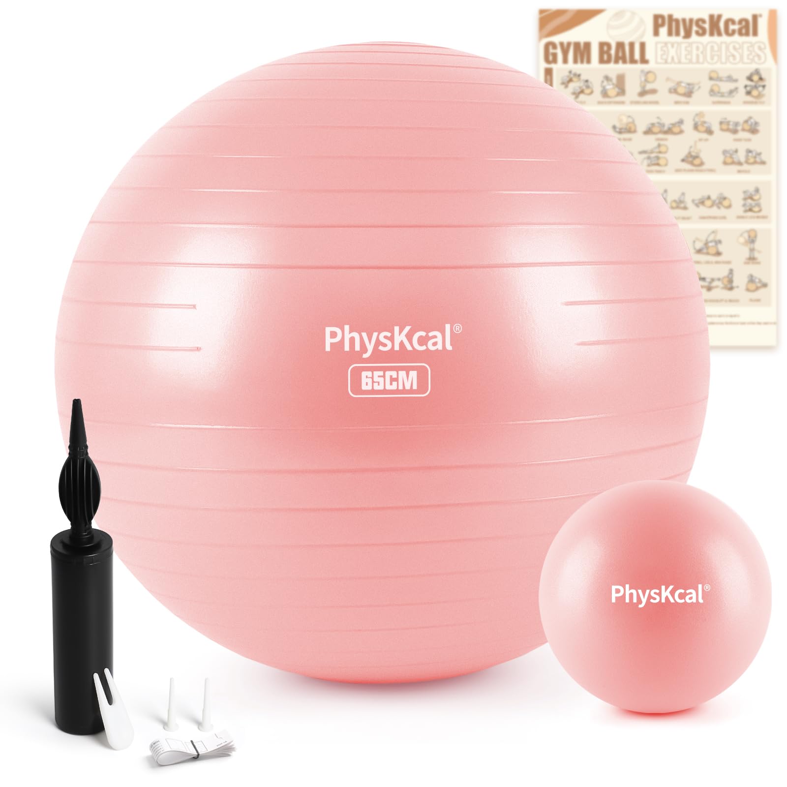 PhysKcal Gymnastikball und 23 cm Pilatesball Set, Anti Burst Gymnastikball, Anti-Rutsch-Sitzball, Balanceball, Yogaball für Zuhause, Fitnessstudio und Büro