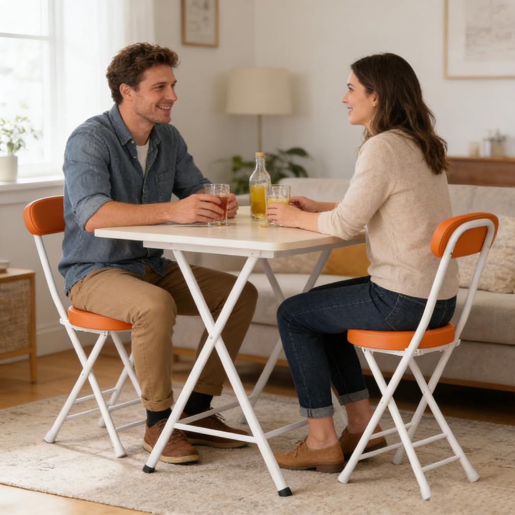 Tragbarer Klapphocker mit Rückenlehne, gepolsterter runder Sitz aus Leder, faltbarer Barstuhl für den Innen- und Außenbereich, ideal für Gartenarbeit, Camping, Küche, Café