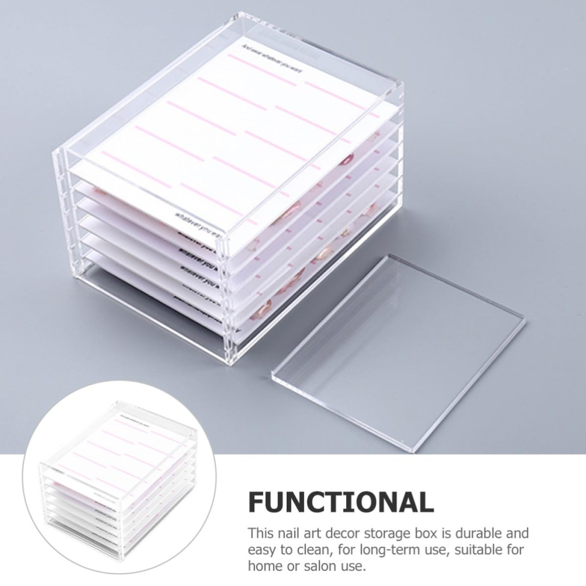 PartyKindom Caja Organizadora de Manicura, Contenedor de Accesorios para Uñas, Acrílico Transparente, 6 Niveles Cajones, para Uñas Postizas y Piezas de Nail Art, Uso Doméstico y Salón