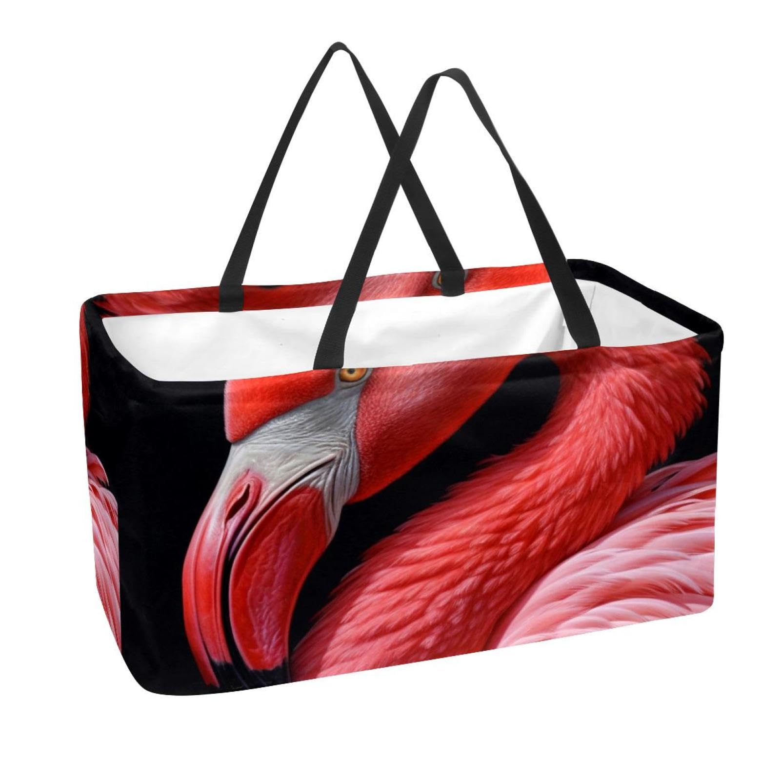 Sac d'épicerie réutilisables imprimé flamant rose pliable et lavable grand format pour course