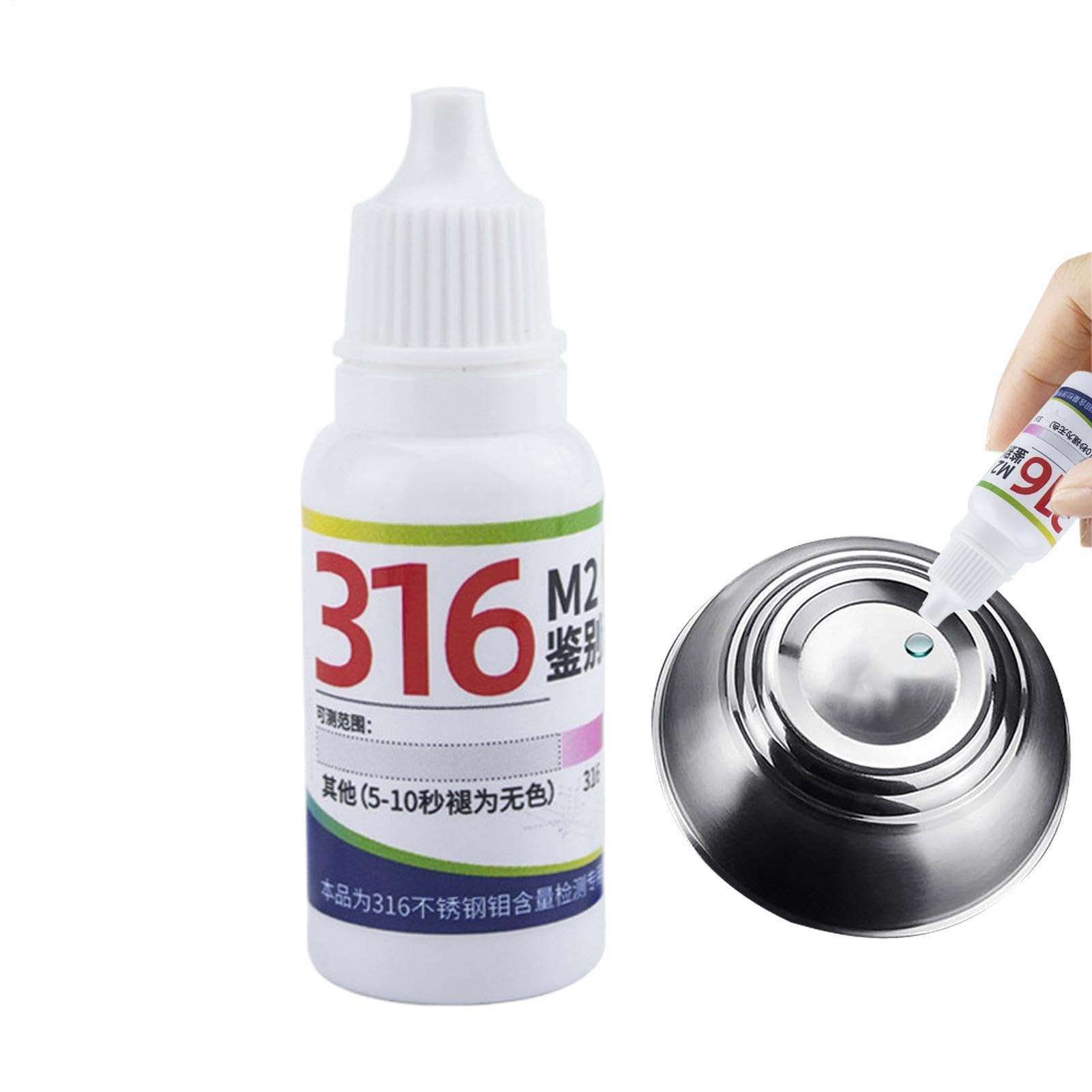Tester ze stali nierdzewnej, 15 ml, szybki detektor – płyn identyfikacyjny ze stali nierdzewnej 316, nadaje się do naczyń stołowych, przyborów kuchennych, kontroli jakości, materiałów budowlanych