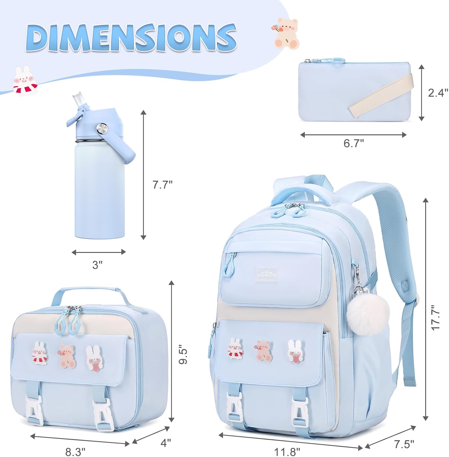 Digobay 4pcs Girls Backpack 14oz Water