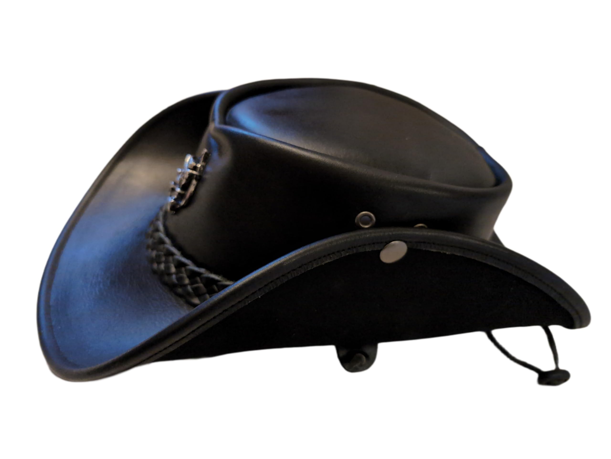 H15 Cowboyhut Skull - Lemmy Style Lederhut für Erwachsene Männer, Outdoor-Enthusiasten, Klassik-Fans in Braun, One Size, Large, Wasser abweisend, Klassisch mit modernem Einfluss, Cowboy Hut