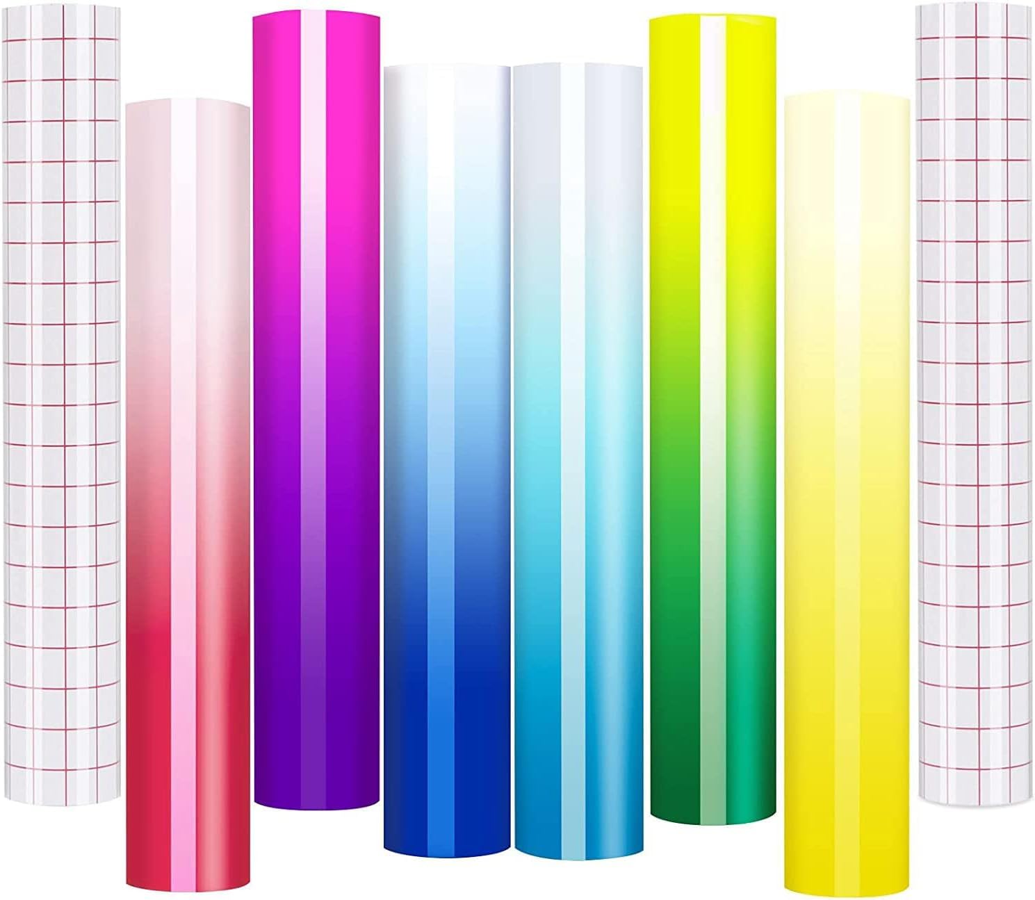 HTVRONTPermanent Adhesive Vinyl - 8 Pack Color Changing Vinyl Cold Permanent Vinyl Bundle 6 Colors, 12" x 10" Vinyl Sheets +2 Transfer Tape Sheets Sensitive to Cold Vinyl