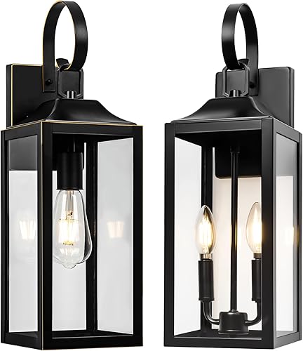 Farol de pared grande negro para exteriores de 19 pulgadas, aplique de pared exterior de granja, luz industrial de montaje en pared con vidrio,