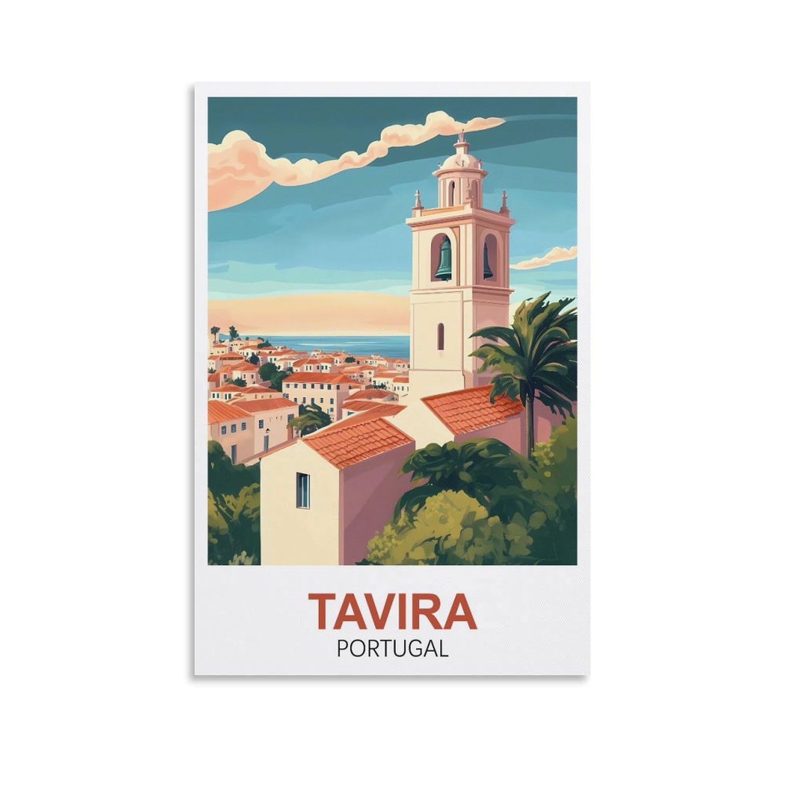 Xllyxygjq Unframe-Style Tavira Portugal Vintage Travel Poster 08X12inch(20X30cm) Canvas Wall Art Poster Print Artwork Painting Picture For Home Decoration Living Room Office Bedroom