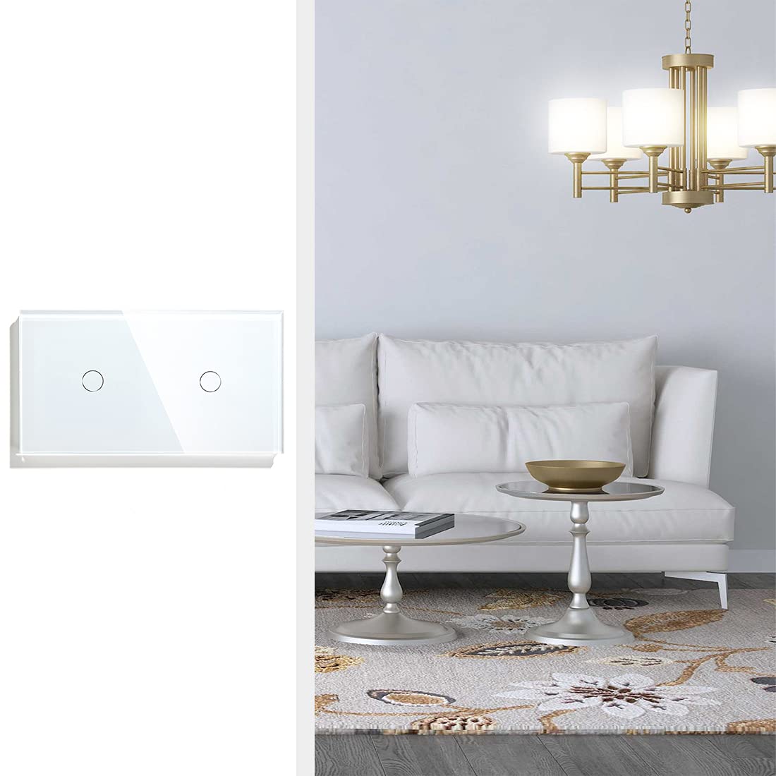 Interruptor Tactil,Interruptor Tactil Pared Double 1 Gang 1 Way Dimmer Touch Light Switch Switch Interruptores de Pared Touch Sensor Dimmable(White)