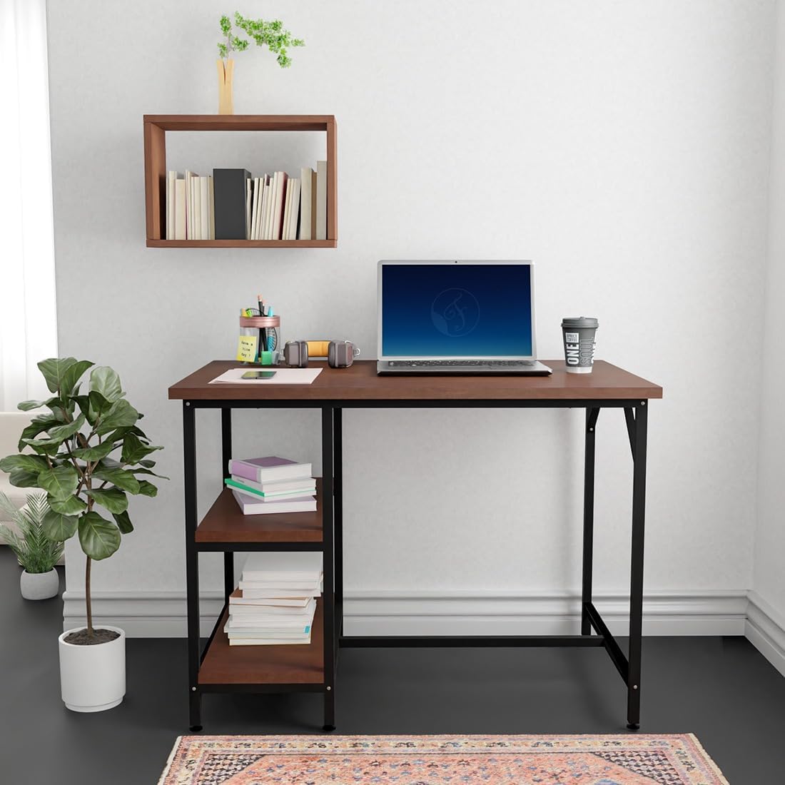 FURLAY Study Table with Two Shelf, Acacia Color