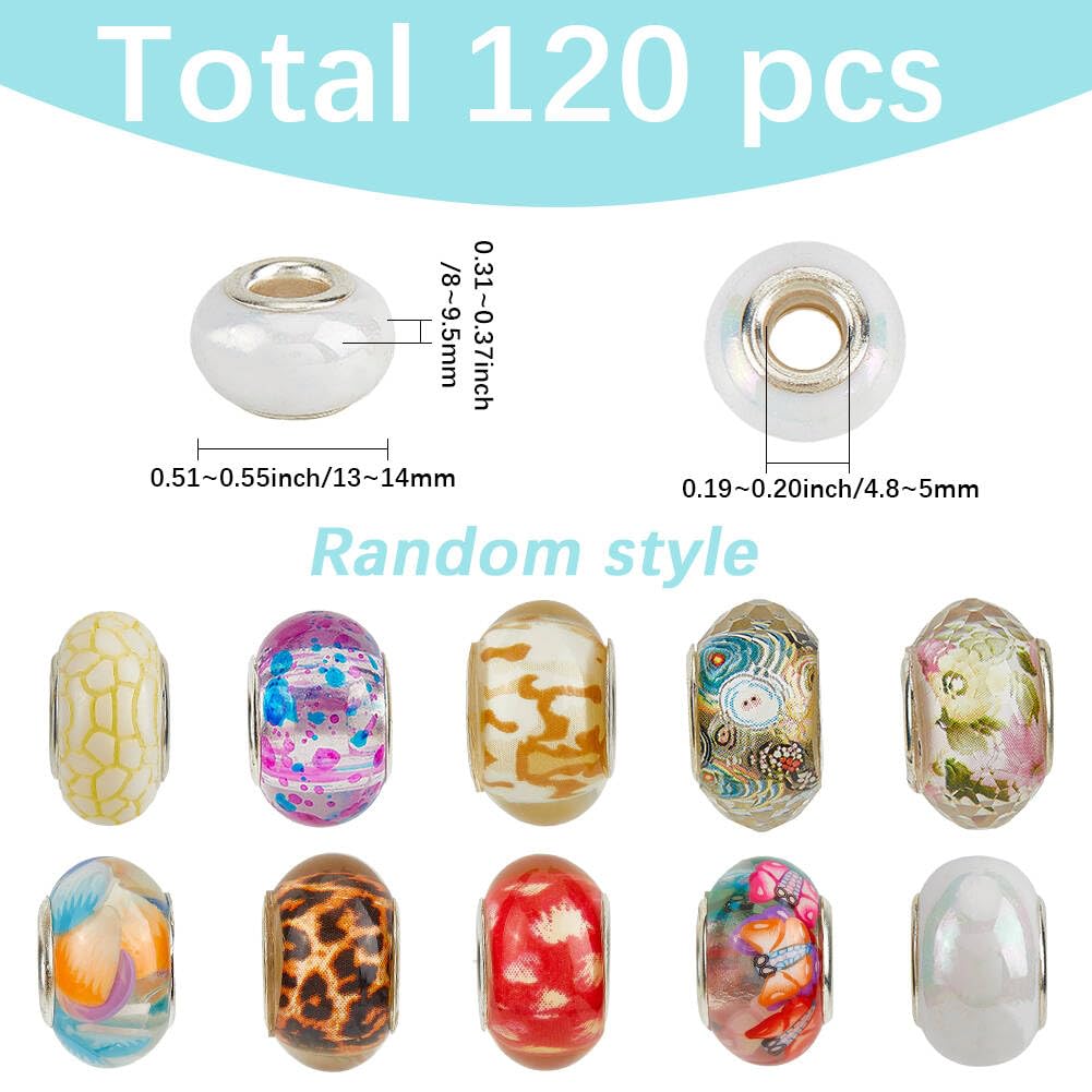 SOFPLATE 1 Box 120Pcs European Christmas Beads Large Hole Resin Spacer Beads Colorful Assorted Lampwork Silver Brass Double Cores Spacers for Beading Jewellery Making Necklace Bracelet Pens Craft - Image 2