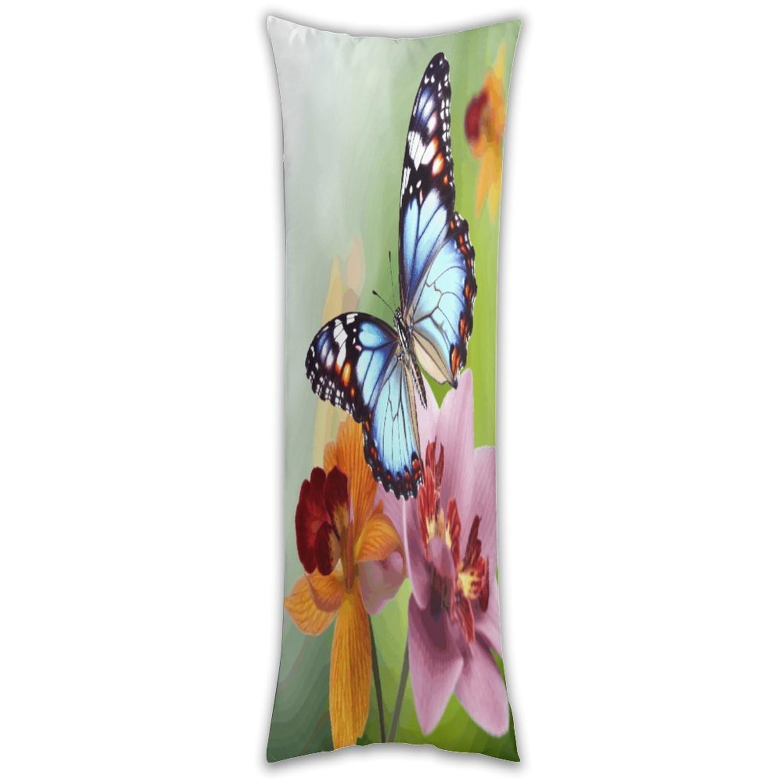 Flower Butterfly Long Pillow Case with Zipper Ultra Soft Microfiber Long Pillow Cover Breathable Body Pillow Protector Soft Wrinkle Pillowcase for Bed Sofa Bedroom 53 X 19 in