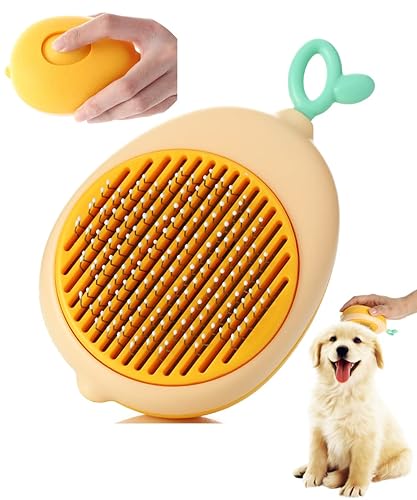 Qimodo Cepillo de gato con forma de fruta para quitar y arreglarse, cepillo para perros autolimpiante, cepillo de masaje para mascotas, elimina